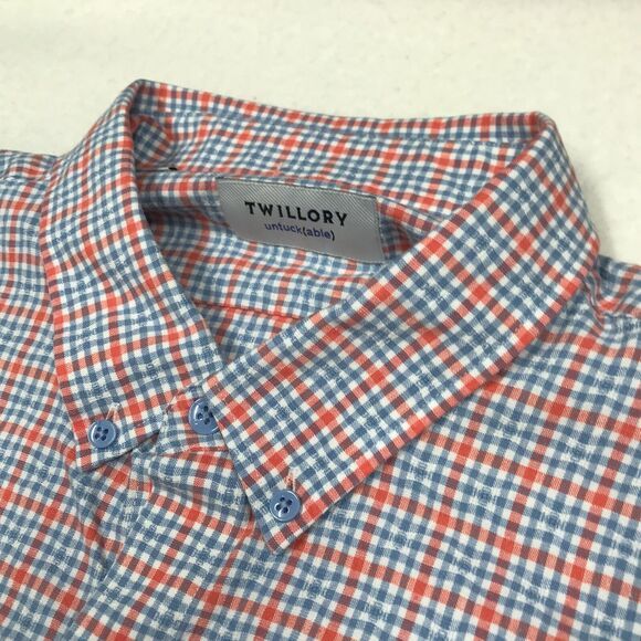 TWILLORY untuck(able) Twill Shirt Men XL Pastel Orange Blue Plaid Linen - Picture 5 of 16
